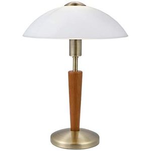EGLO tafellamp Solo 1, 1 lamp tafellamp, materiaal: staal, gepolijst hout, kleur: nikkel mat, walnoot, glas: gesatineerd wit, fitting: E14, incl. touchdimmer,GeBruineerd/walnoot