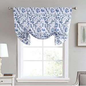 Laura Ashley Stijlvolle volant gordijn met bloemenprint, chique decoratieve raambekleding voor huisdecoratie, katoen, blauw, 127 cm B x 63,5 cm L (pak van 1)