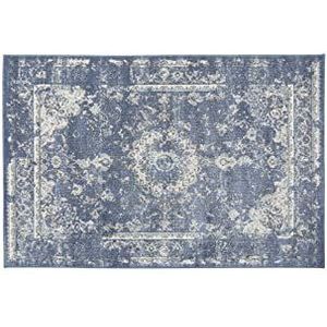 LIFA LIVING Vintage vloerkleed, 133 x 200 cm, Blauw hoogpolig tapijt, Zacht minimalistisch vloerkleed Poolhoogte 9 mm