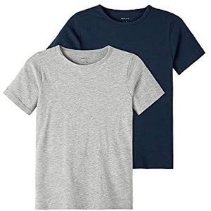 NAME IT NKMT Slim 2P NOOS T-shirt voor jongens, Dark Sapphire/Pack: w/grey melange, 158/164