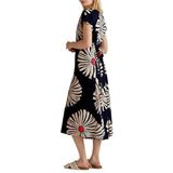 UNITED COLORS OF BENETTON - Jurk - Donkerblauw - Koraal - Offwhite - 3/4 Lengte - V-hals - Bloemenprint