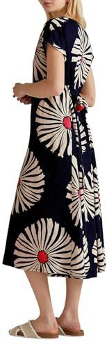 UNITED COLORS OF BENETTON - Jurk - Donkerblauw - Koraal - Offwhite - 3/4 Lengte - V-hals - Bloemenprint