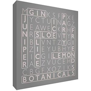 Wordy Art Premium Box Canvas met massief voorpaneel in Word Search Design voor de Gin Lover - 25 x 25 x 3cm (klein), zacht grijs