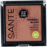 SANTE Naturkosmetik Mineral Blush 02 Coral Bronze, natuurlijke rouge met zijdezachte textuur, geeft natuurlijke frisheid en zorgt voor stralende kleuraccenten, met waardevolle biologische acai-olie,