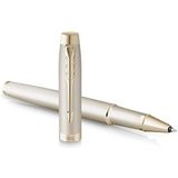 Parker IM Monochrome rollerballpen | zwarte inkt | champagnekleurige afwerking en details | fijne punt | met geschenkdoos