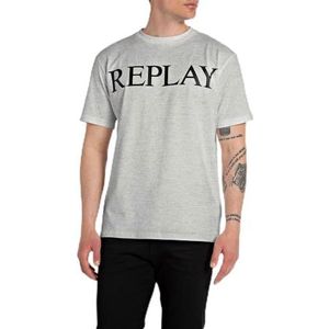Replay Heren T-shirt korte mouwen regular fit Pure Logo collectie, M08 Light Grey Melange, XL