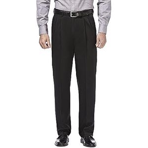 Haggar Heren Premium No Iron Khaki Classic Fit Pleat Front Casual Pant (normale en grote en lange maten), Zwart, 32W / 30L