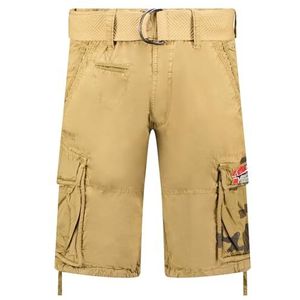 Geographical Norway Pasteque Heren Bermuda Casual Katoen - Shorts Heren Sport Cargo - Korte Bermudashorts met riem Normale pasvorm - Heren Lente Zomer (Beige L), Beige, L