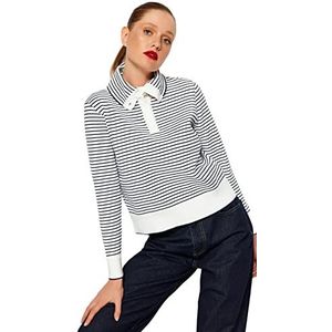 Trendyol Dames GESTREFT Lange Mouwen Regular Sweater, Donkerblauw, M