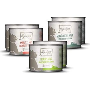 MjAMjAM - premium natvoer voor katten - monopakket II met kip, kalkoen, paard, pak van 6 (6 x 200 g), graanvrij met extra vlees