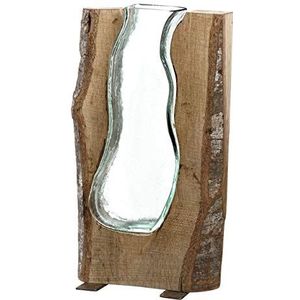 Leonardo Casolare, decoratieve vaas van hout en glas, handgemaakt, rustieke tafelvaas in moderne landelijke stijl, uniek, hoogte: 36 cm, 1 stuk