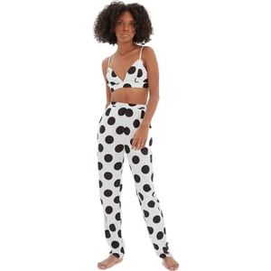 Trendyol Geweven hemdje met stippen voor dames - pyjamaset met broek, Wit-veelkleurig, 60