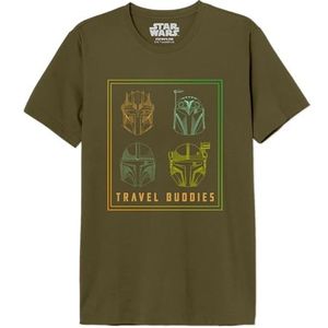 Star Wars Mandalorian - Warriors Travel Buddies Mandalorian MESWMANTS205 T-shirt voor heren, leger, maat S, Het leger., S
