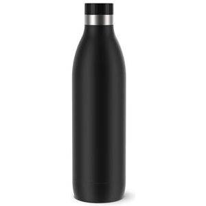 Emsa Bludrop geïsoleerde drinkfles, 1 liter, 100% dicht, Quick-Press-sluiting, ergonomisch 360° drinkgenot, 20 uur warm, 40 uur koel, eenvoudige reiniging, roestvrij staal, poedercoating, zwart