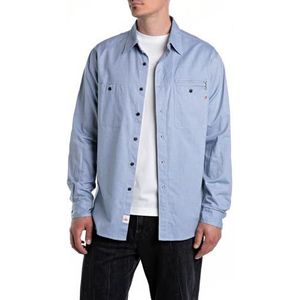 Replay Heren relaxed fit overhemd van katoen, 010, lichtblauw, 3XL