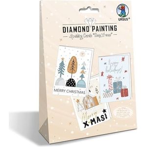 Ursus 43540004F - Diamond Painting Wenskaarten ""Gezellig kerstfeest"", knutselset voor kinderen voor het creatief ontwerpen van wenskaarten, 3 stuks, DIN B6
