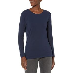 Amazon Essentials Women's T-shirt met lange mouwen en ronde hals in klassieke pasvorm (verkrijgbaar in grote maten), Marineblauw, S