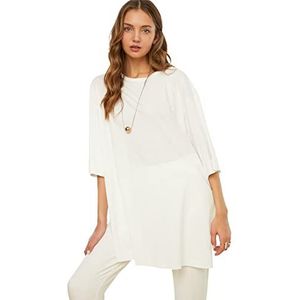 Trendyol Dames White Double Arm Wide Cut asymmetrisch Boyfriend gebreid T-shirt, XS
