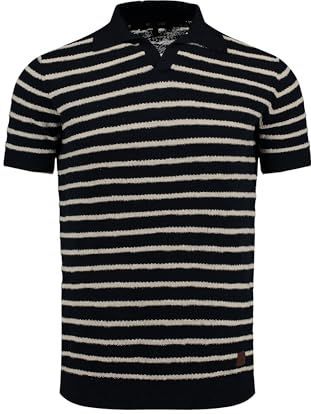 Key Largo - GROUND - T-shirt - Navy/Natuurwit - Jersey, Polokraag, Gestreept