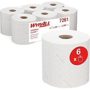 WypAll L20 General Clean 7261 papieren handdoeken, 2-laags, 6 rollen x 550 witte papieren handdoeken (in totaal 3300 stuks)