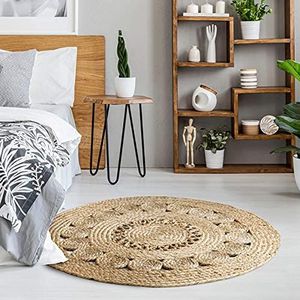 -LUXOR- living Tapijt Balo - jute tapijt rond - ook geschikt als tapijt voor slaapkamer - duurzaam boho tapijt beige - loper - natuurproduct 80 cm rond