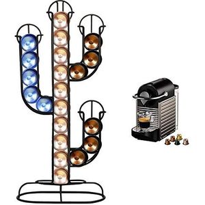Bakaji Capsulehouder koffiecapsulehouder vorm cactus dispenser standaard van metaal 40 zits kleur zwart formaat 42 x 10 x 19,5 cm modern design