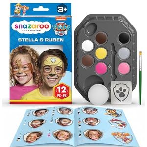 Snazaroo 1172201 Paw Patrol Make-up Set Skye & Rubble - 8 watergedragen gezichts- en lichaamsverven met spons, penseel, stencil, instructies
