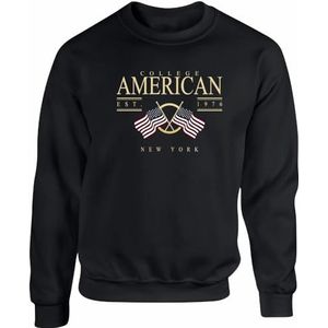 American College sweatshirt met ronde hals, zwart, heren, maat XL, model AC5, 100% katoen, Zwart, XL