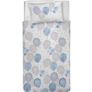 PENSIERI DELICATI Eenpersoons beddengoedset 100% katoen, compleet met dekbedovertrek 155 x 200 cm en 1 kussensloop 52 x 82 cm, gemaakt in Italië, machinewasbaar op 40 °C, motief: ballonnen lichtblauw