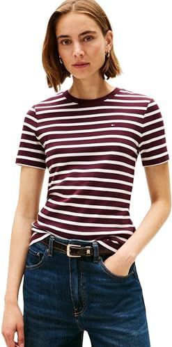 TOMMY HILFIGER - CODY - Shirt - Wijnrood/Wit - Slanke Pasvorm - Katoen