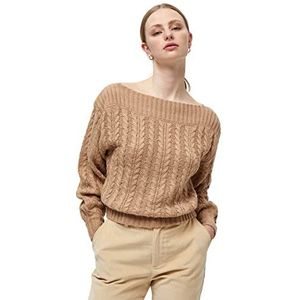 Minus Dames Raquel Knit Boatneck Pullover Sweater, Light Leather Brown Melange, XL