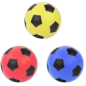 Idena 40226 - Softbal in blauw, geel & rood (selectie niet mogelijk), ca. 12 cm grote schuimrubberen bal voor gevarieerd speelplezier