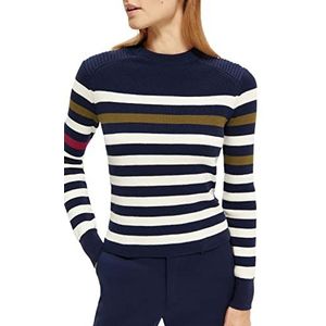 Scotch & Soda Maison Women's Contrast Stripe Organic Cotton Pullover Sweater, Navy 0004, L, Navy 0004, L