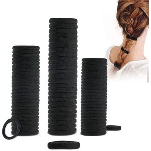 Cheerhom 50 stuks haarelastiekjes, zwart, 6 mm dik katoen, haarelastiek, elastische scrunchies voor meisjes, mannen en vrouwen