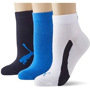 PUMA Bwt Quarter sokken voor kinderen, uniseks, verpakking van 3 stuks, Navy/White/Strong Blue, 35/38 EU