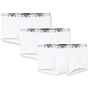 Emporio Armani 3-Pack Essential Monogram Stretch Katoen Heren Boxer Trunks, Wit, Wit, S