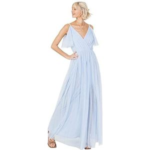 Anaya with Love Maxi damesjurk, korte mouwen, cami, V-hals, lange lengte, Empire-taille, bruidsmeisje, bruiloft, gast gala, Lichtblauw, 34