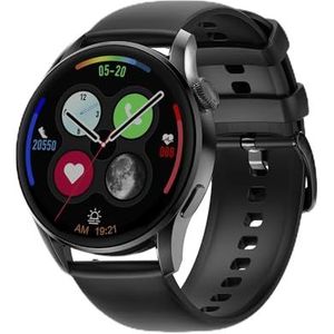 DAM DT3 Smartwatch met meldingen, gedeeld display, multisport-modi en hartslagmonitor, 4,5 x 1,2 x 5 cm, kleur: zwart, Normaal