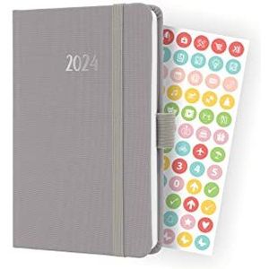 SIGEL J4402 weekkalender Jolie 2024, ca. A6, grijs, hardcover met textielband, elastiek, penlus, insteekvak, 174 pagina's, van duurzaam papier, afsprakenplanner