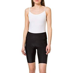 Urban Classics Dames fietsbroek dames High Waist Shiny Rib Cycle Shorts, korte leggings, knielange sportbroek voor vrouwen, maten XS - 5XL, zwart, XS