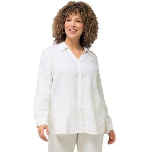 Ulla Popken Dames grote maten plus size blouse, linnen, open kraag, lange mouwen, offwhite 62+ 794882200-62+, off-white, 62/64 NL