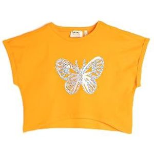 Koton Girls's Crop Oversized T-shirt met korte mouwen, sequined detail, katoen, oranje (209), 9-10 Jaar