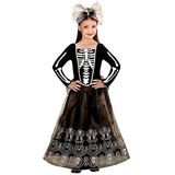 Widmann - Kinderkostuum skeletria, jurk, haarband met strik, juweel en tule, Halloween, carnaval, themafeest
