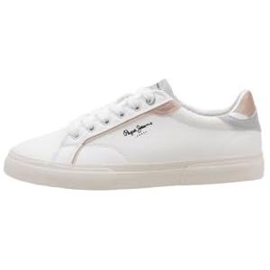 Pepe Jeans Dames Kenton Mix W Sneaker, wit (fabriek wit), 9 UK, Witte Fabriek Wit, 43 EU