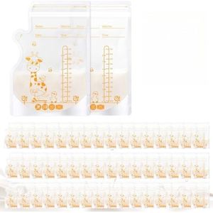 Oderra 250 ml borstmelk opbergzakken borstvoeding 50 stuks - voorgesteriliseerde diepvriesveilige moedermelkzakken met ingebouwde schenktuit, dubbele ritssluiting voor borstvoeding, ziekenhuistas