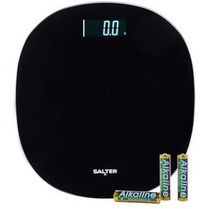 Salter Ronde Badkamerschaal – Elektronische Lichaamsgewichtcompositie, 180kg Capaciteit, Digitaal LCD-scherm, Stap Aan, Directe Aflezingen, Afgeronde Vorm, Zwart Glazen Platform, 0.1kg Precisie