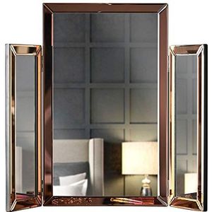 CARME Paloma in drie opvouwbare spiegel met schuine glazen ontwerp gevouwen tafelblad make-up Slaapkamer Dressing Vanity Table (Rose Gold)