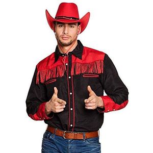 Boland - Westernhemd voor heren, zwart met rood, met franjes, cowboy, Wilde Westen, kostuum, carnaval, themafeest