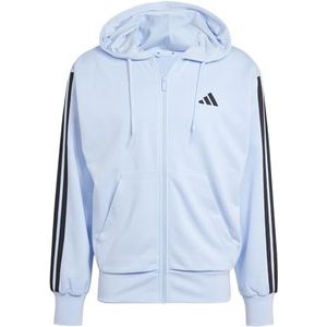 adidas Heren ESSENTIAL THREE STRIPES FRENCH TERRY FULLZIP HOODIE, glow blue/black, L