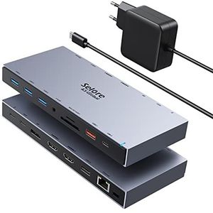 Docking Station USB-C met 65W Voeding, 15-in-1 Laptop Dock met 4K Dual HDMI, 4K DisplayPort, 100W PD, Gigabit Ethernet, 10 Gbps USB-C Data, USB 3.1/3.0/2.0, SD/TF